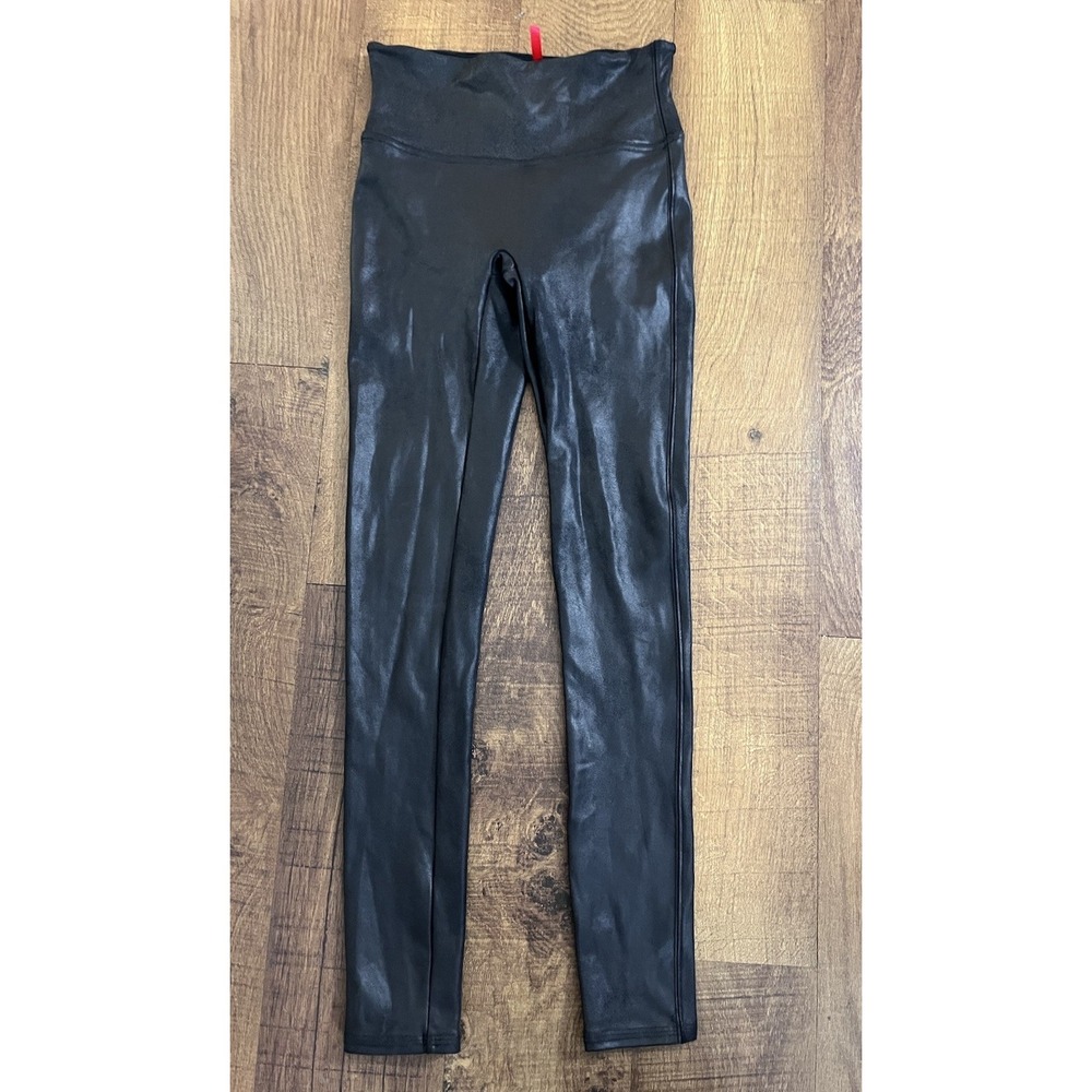 SPANX Leggings Womens Small Black Faux Leather High Waist Pull On Stretch
